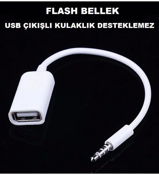 Usb To Aux Kablo Stereo Dişi Ses 3.5mm Mp3 Player ve Telefondan Araçta Müzik Dinleme