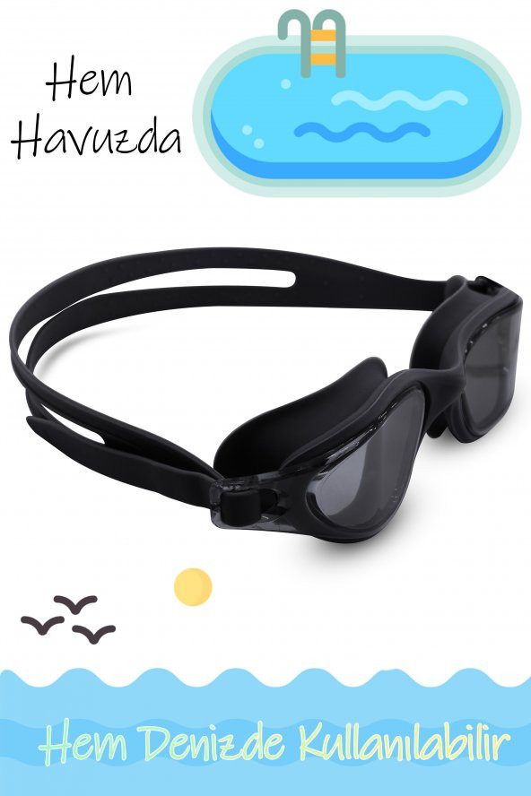 Swimmer PRO Buğu Yapmaz Antifog Yüzücü Gözlüğü Bone SET UV Korumalı Yüzme Havuz Deniz Gözlük Siyah - 4