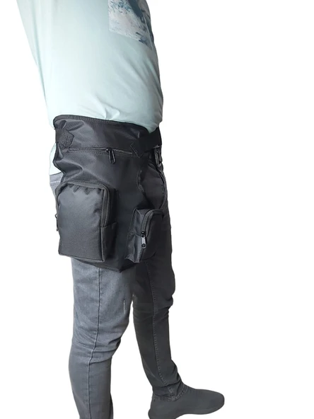 Siyah Renk Su Gecirmez Ayarlanabilir Çok Gözlü Bel Bacak Motorcu Çantası - 2