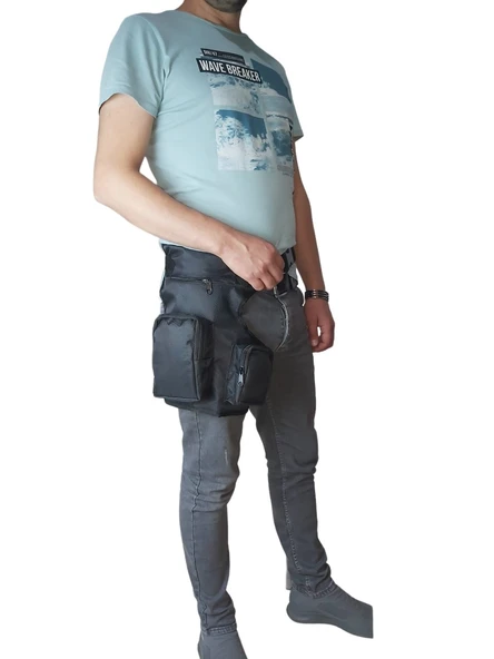 Siyah Renk Su Gecirmez Ayarlanabilir Çok Gözlü Bel Bacak Motorcu Çantası - 3