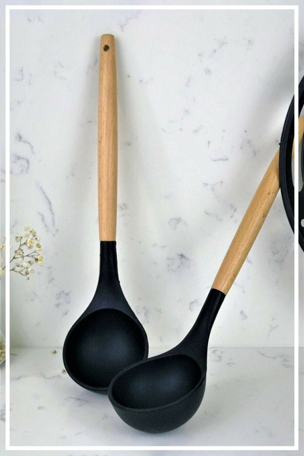 Bambu Saplı Silikon Kepçe - Siyah - 2
