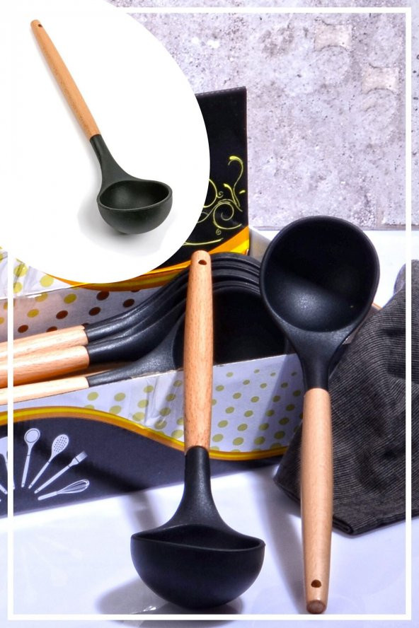 Bambu Saplı Silikon Kepçe - Siyah - 3