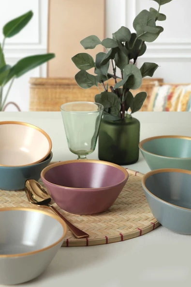 Keramika Mat Rainbow Gold Fileli Hitit Çorba Kasesi 14 Cm 6 Adet 624/995