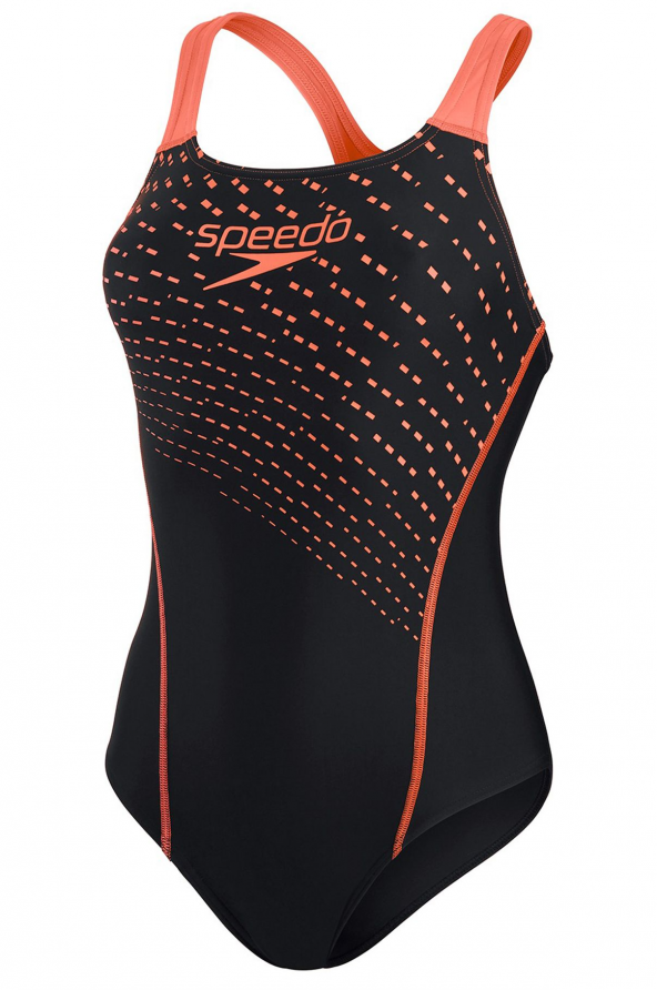 SPEEDO KADIN YÜZÜCÜ MAYOSU MEDLEY LOGO MDLT AF BLK/RED 8-13474B441 YZM UK BEDEN - 4