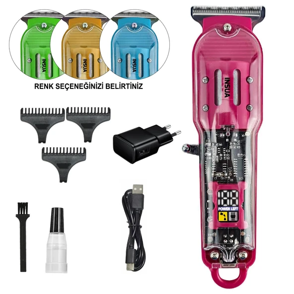 Saç Sakal Tıraş Makinesi Şarjlı Lcd Ekran Profesyonel Insua Hk-3900 Pembe - 2