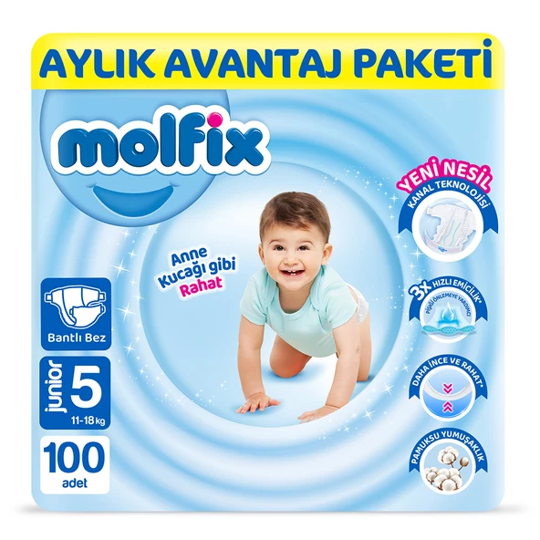 Molfix Bebek Bezi 5 Beden Junior Aylık Avn. Paket 100 Adet