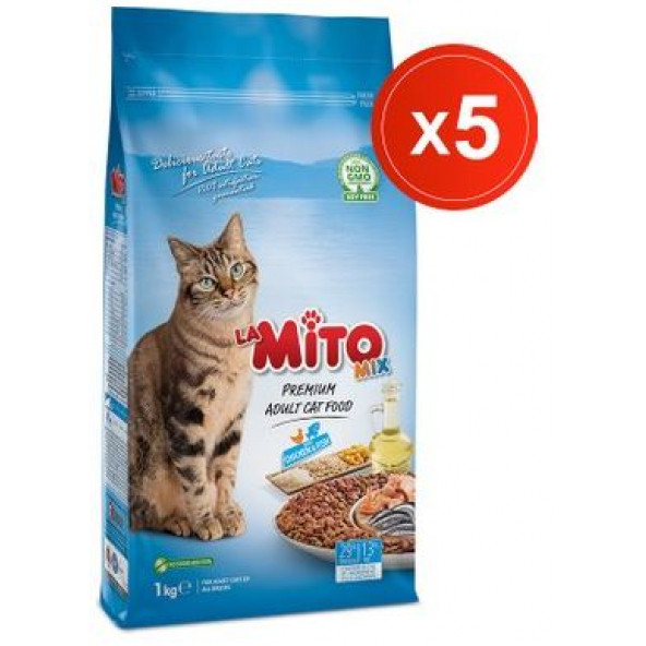 Mito Mix 5 x 1 Kg Yetişkin Adult Kedi Maması Kapalı Paket