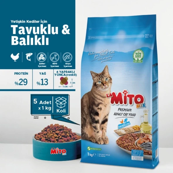 Mito Mix 5 x 1 Kg Yetişkin Adult Kedi Maması Kapalı Paket - 3