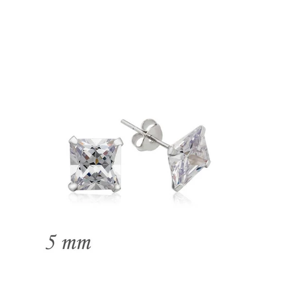 Lucky Life 925 Ayar Gumuss  Kare Tek Taş Zirkon Küpe - 5 mm