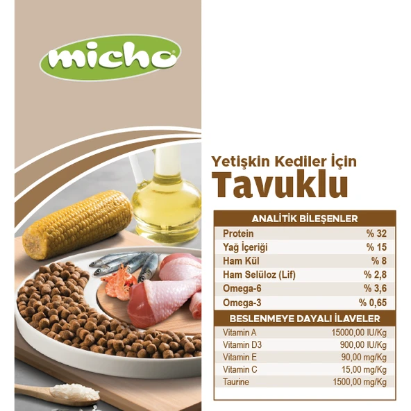 Micho 3 x 1,5 Kg Yetişkin Tavuklu Hamsili Adult Kedi Maması Kapalı Paket - 3