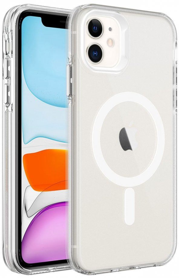 Apple iPhone 12 Kılıf Magsafe Şarj Özellikli Buzlu Transparan C-Pro Sert Kapak - 2