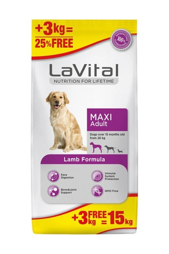 La Vital 12+3 kg Büyük Irk Kuzu Etli Yetişkin Köpek Maması