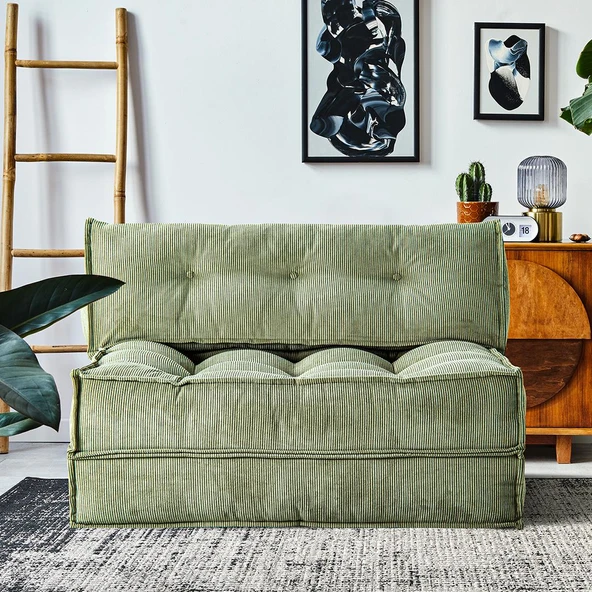 Mocca Fitilli Kadife Çift Kişilik Katlanır Yatak Katlanır Koltuk  Krem Çift - 7