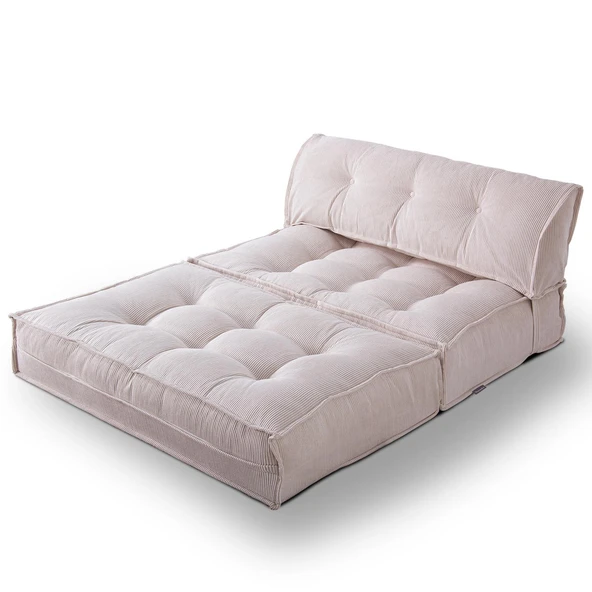 Mocca Fitilli Kadife Çift Kişilik Katlanır Yatak Katlanır Koltuk Krem Çift - 3