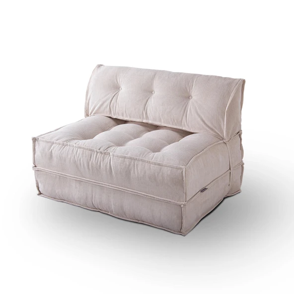 Mocca Fitilli Kadife Çift Kişilik Katlanır Yatak Katlanır Koltuk Krem Çift - 2