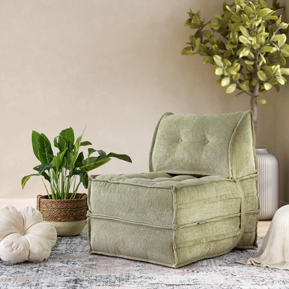 Mocca Fitilli Kadife Tek Kişilik Katlanır Yatak Katlanır Koltuk  Krem Tek - Resim 5