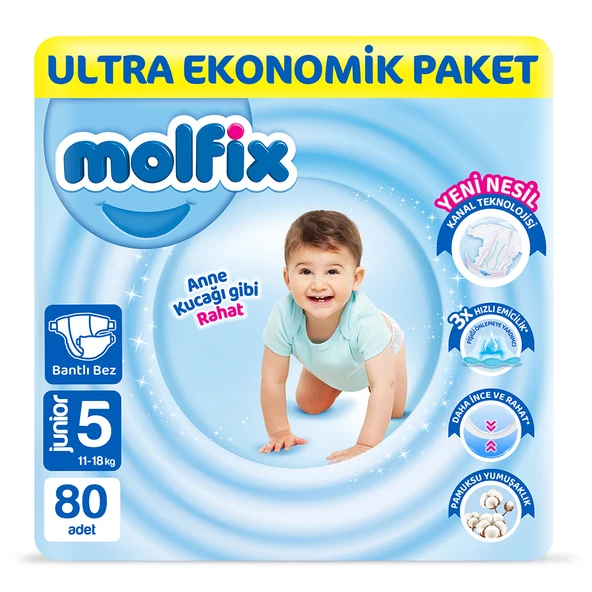 Molfix Bebek Bezi 5 Beden Junior Ultra Ekonomik Paket 80 Adet