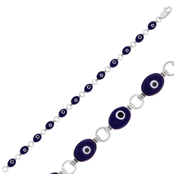 Lucky Life 925 Ayar Gumuss  Oval Nazar Bayan Bileklik