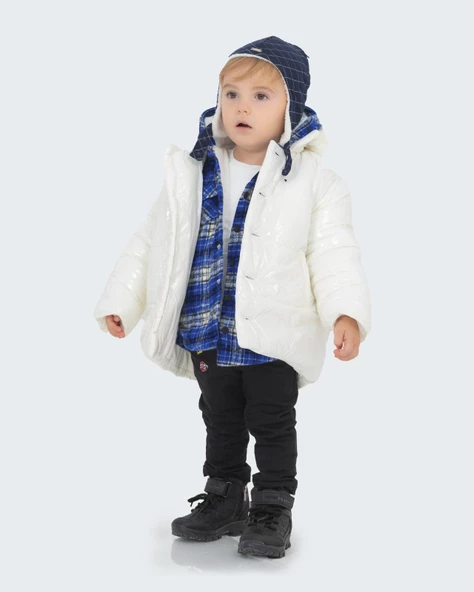 Babyhola Kapüşonlu Su ve Rüzgar Geçirmeyen Kız Erkek Çocuk Şişme Mont 13441 - 7