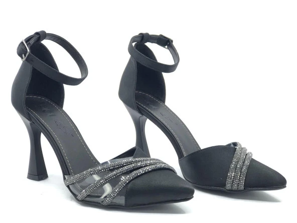 Feles 01-560 Şeffaf Üç Şeritli Kadın Topuklu Ayakkabı