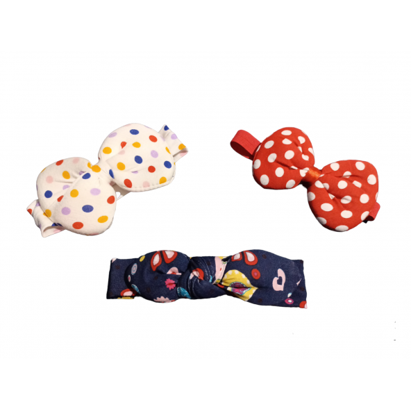 Kız Bebek 3lü  Bandana  Set 0-1Yaş Taç