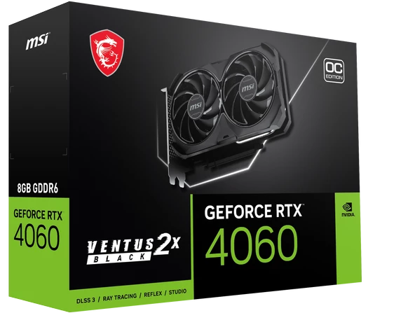 MSI GEFORCE RTX 4060 VENTUS 2X BLACK 8G OC HDMI DP 128 Bit
