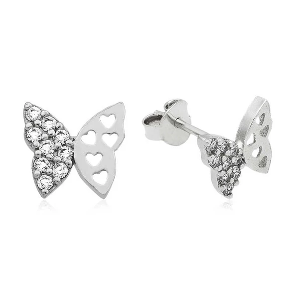 Lucky Life 925 Ayar Gumuss  Çivili Kelebek Küpe - 2