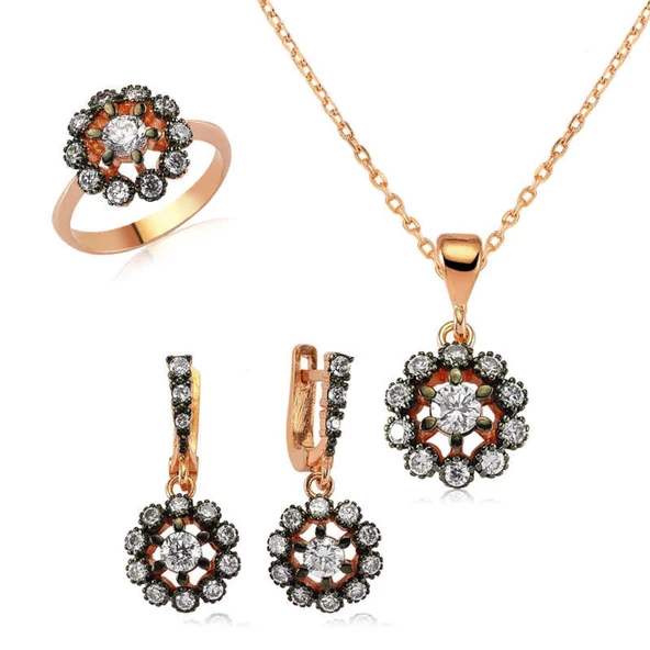 Lucky Life 925 Ayar Gumuss  Elmas Model Çiçek Bayan Set