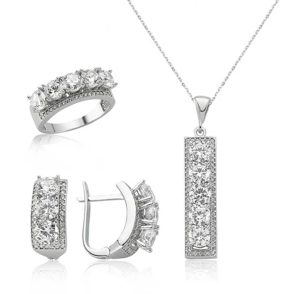 Lucky Life 925 Ayar Gumuss  5 Taş Bayan Set