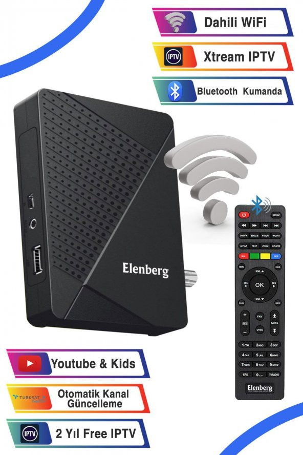 Elenberg Çanaklı Çanaksız İnternet Tv Destekli Full HD Uydu Alıcı Bluetooth Kumandalı