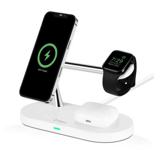 ttec AirCharger Quattro M MagSafe Uyumlu 4’ü 1 Arada iPhone + Apple Watch + AirPods LED Aydınlatmalı