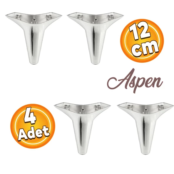 Aspen Lüks Mobilya Kanepe Koltuk Tv Ünitesi Baza Ayağı Ayakları 12 Cm Krom Ayak (4 ADET)