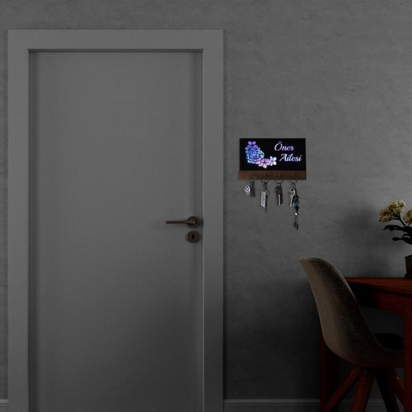 Veraart Işıklı Kişiselleştirilebilir Dekoratif Çiçek Temalı Ahşap Organizer Anahtar Askılığı - 6