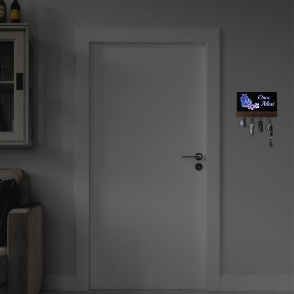 Veraart Işıklı Kişiselleştirilebilir Dekoratif Çiçek Temalı Ahşap Organizer Anahtar Askılığı - 7