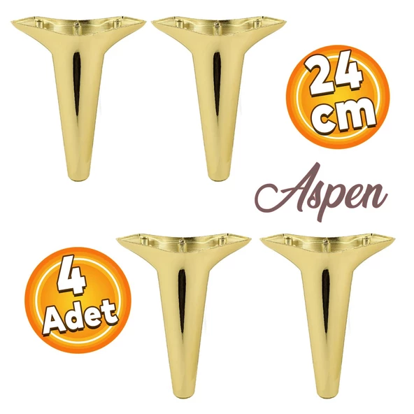 Aspen Lüks Mobilya Kanepe Koltuk Tv Ünitesi Konsol Ayağı Ayakları 24 Cm Altın Gold Ayak (4 ADET)