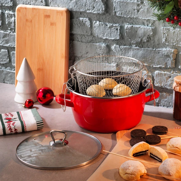 Schafer Fry Çıtır Kızartma Tenceresi 22 Cm 3 Parça-Kırmızı