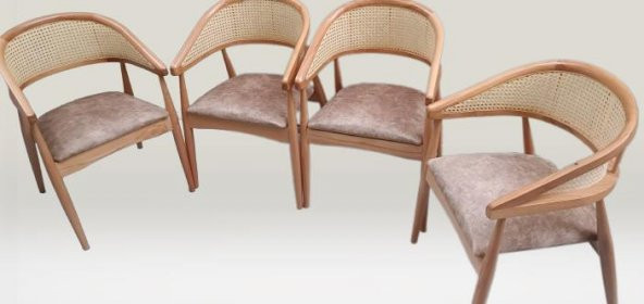 Sandalye 90161 İnci Hasır Model Kayın Tam Kolçak Meşe renk Geniş Oturum El Yapım - Resim 2