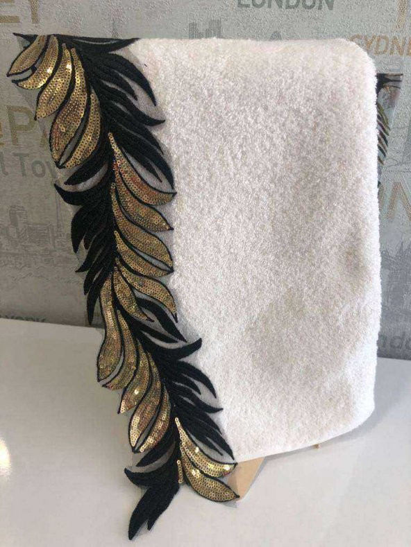 NİVEMESHOME MARİVA BLACK/GOLD 50*90 EKRU HAVLU VERSE-REVERSE - 3