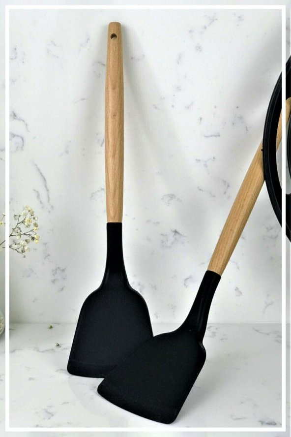 Bambu Saplı Silikon Spatula - Siyah