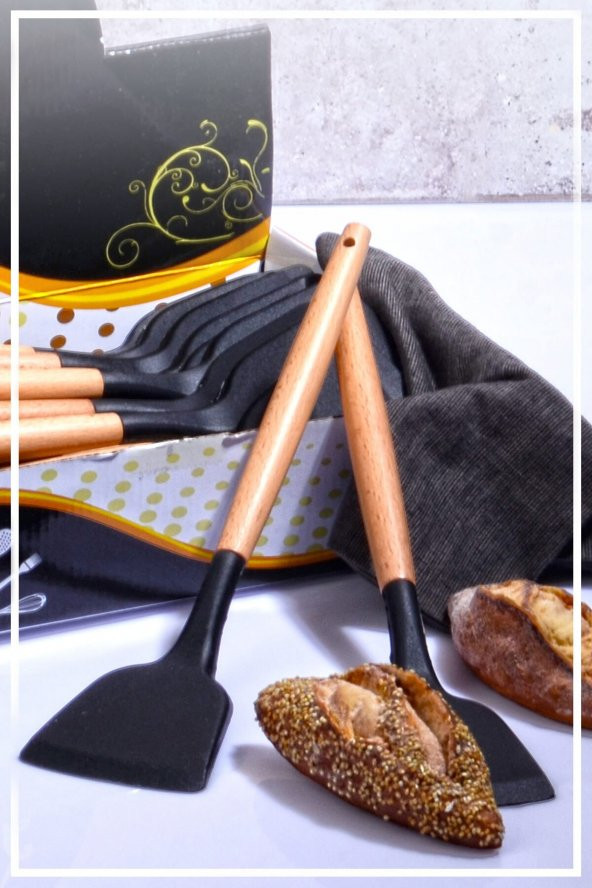 Bambu Saplı Silikon Spatula - Siyah - 2