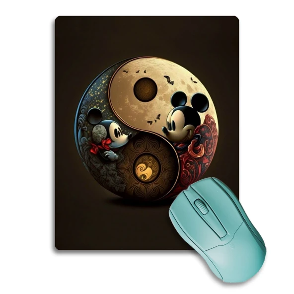 SonicTouch Kahverengi Miki Fare Ying Yang Temalı Kaydırmaz Gaming Oyuncu Dikişsiz Mouse Pad 17x21cm
