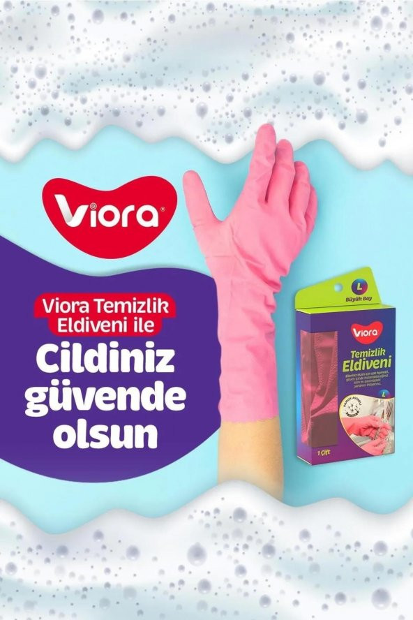 Viora Lateks Temizlik Bulaşık Eldiveni - Büyük Boy - Large - 9-9,5 - Pembe - 1 Çift - Paket - 2
