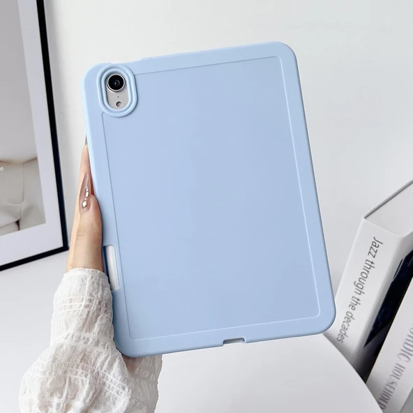 Apple iPad Air 11inç M2/M3 Air 4/5.Nesil 10.9 Kılıf Esnek Silikon Kalem Bölmeli Arka Rubber Kapak - Resim 5