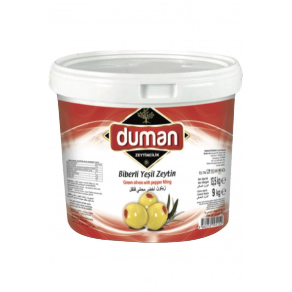 DUMAN GURME Biberli Yeşil Zeytin Iri Boy (120-140) Klb 10 Kg