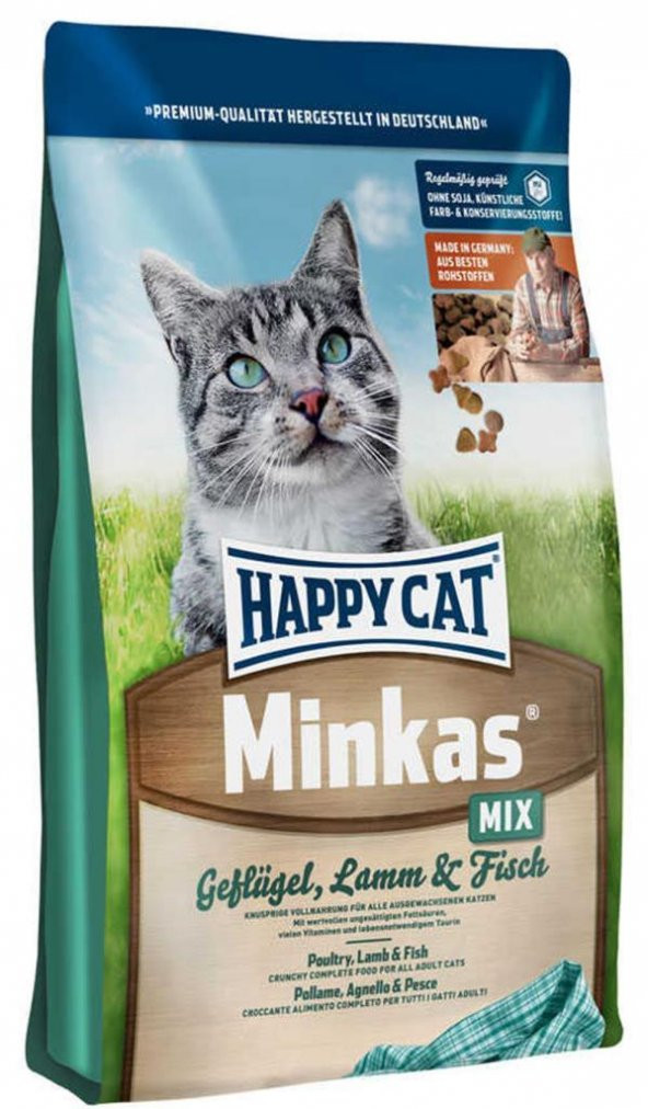 Happy Cat Minkas Mix Tavuk,Kuzu Ve Balıklı Kedi Maması 10 Kg