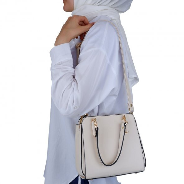 Bagacar 828 Krem Suni Deri Bayan Çapraz El ve Omuz Çantası - 2