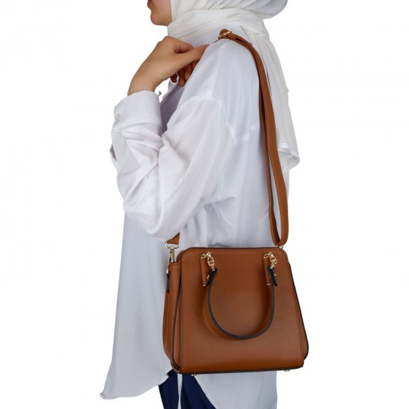 Bagacar 828 Taba Suni Deri Bayan Çapraz El ve Omuz Çantası - 2