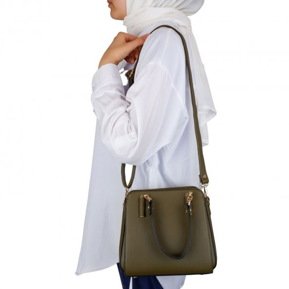 Bagacar 828 Haki Suni Deri Bayan Çapraz El ve Omuz Çantası - 2