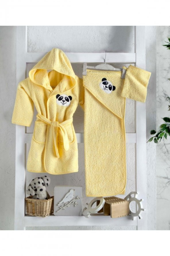 Unısex Bebek Sarı Bornoz Seti