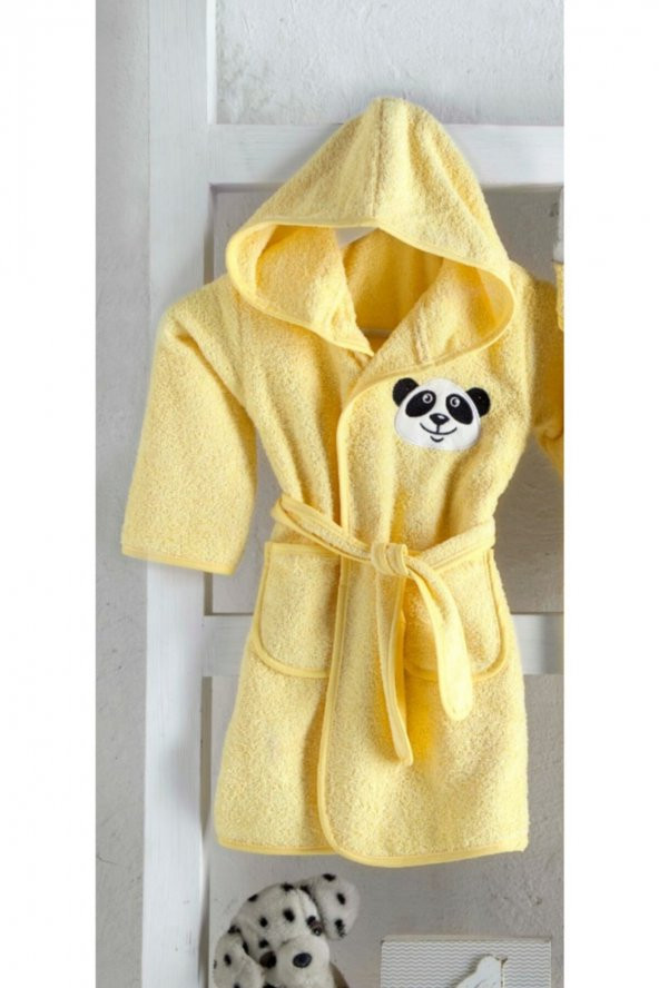 Unısex Bebek Sarı Bornoz Seti - 2